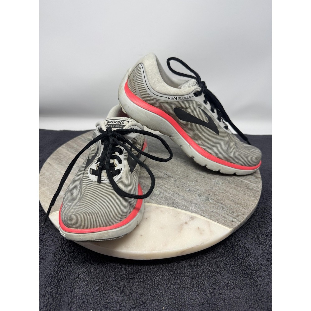 Brooks PureFlow 7‎ Running Shoes Womens Size 6 Gray Pink Black Mesh 1202621B078